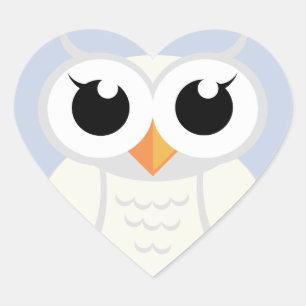 "White on Fog Blue OWL" Heart Sticker