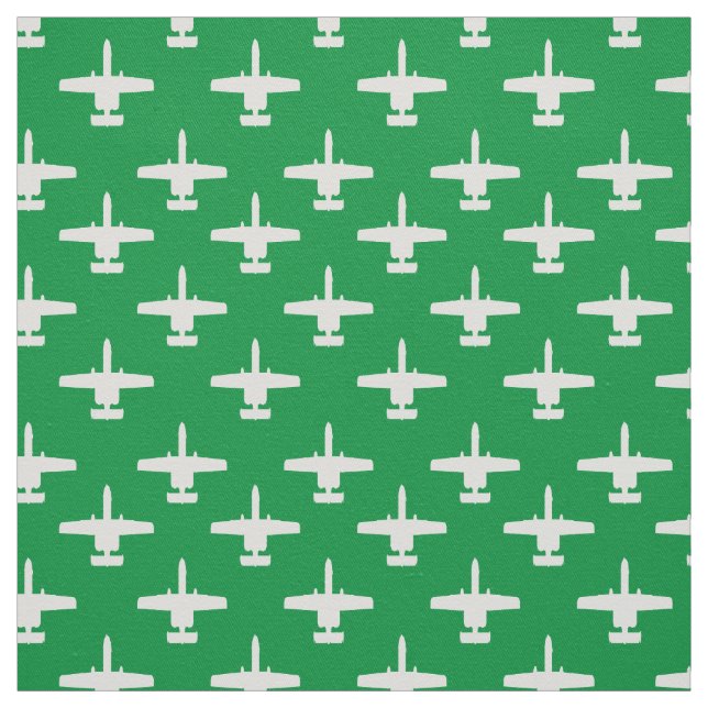 White on Green A-10 Warthog Attack Jet Pattern Fabric (Swatch)