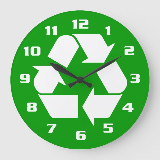 WHITE ON GREEN RECYCLE LARGE CLOCK (Front)