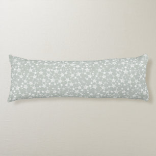 White on Grey-Green   Lino Print Stars Pattern Body Cushion