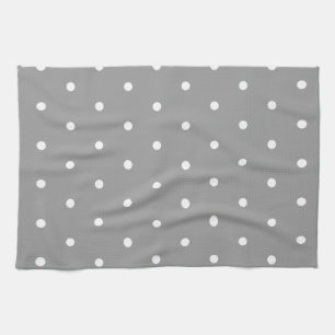 White on Grey Polka Dots Tea Towel