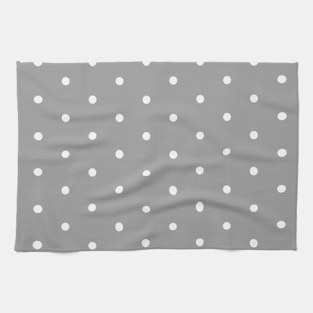 White on Grey Polka Dots Tea Towel (Horizontal)