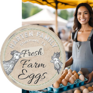 White on Kraft Farmhouse Hen Rooster Egg Carton Square Sticker