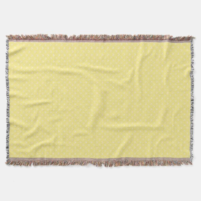 White on Lemon Yellow Faux Knitting Stitch Pattern Throw Blanket (Front)