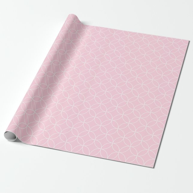 White on Light Pink Overlapping Circles Wrapping Paper (Unrolled)