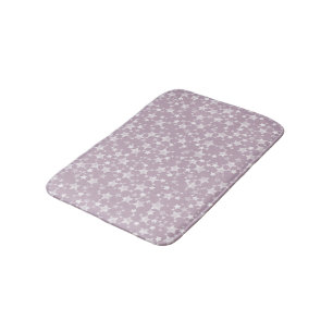 White on Mauve   Lino Print Stars Pattern Bath Mat