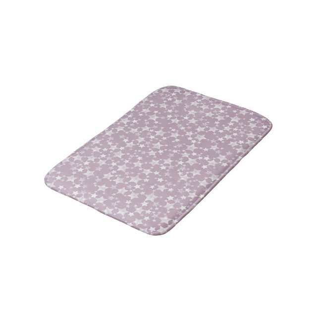 White on Mauve | Lino Print Stars Pattern Bath Mat (Angled)