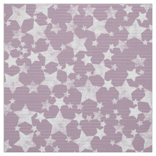 White on Mauve   Lino Print Stars Pattern Fabric