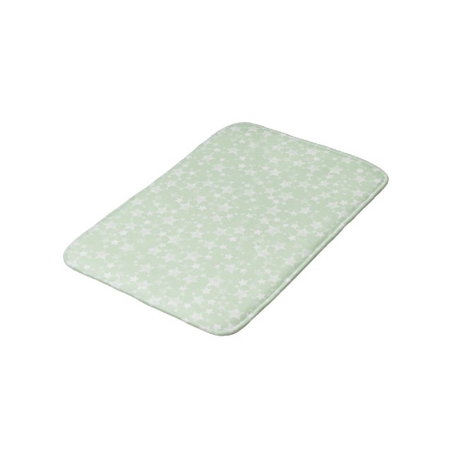 White on Mint Green | Lino Print Stars Pattern Bath Mat (Angled)