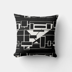 White on Navy Black Geometric Abstract Labyrinth Cushion