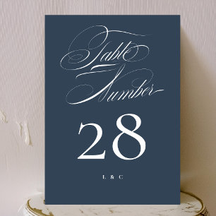 White on Navy Elegant Wedding 5 x 7 Table Number
