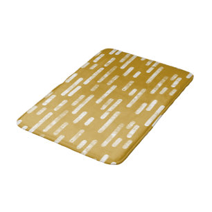 White on Old Gold Rounded Lines Pattern Bath Mat