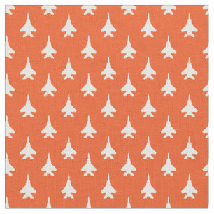 White on Orange F-15 Eagle Fighter Jet Pattern Fabric