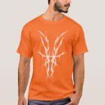 White on Orange Tribal Deer Skull Hunting Design T-Shirt<br><div class="desc">Make a bold statement with this unique, intricately detailed Deer Skull Tribal Design. Featuring a striking white image, this artwork reimagines the classic hunting trophy with a dark, modern edge. Perfect for deer hunters looking for gear that stands out from the traditional camo, this "scary-cool" tribal aesthetic adds a touch...</div>