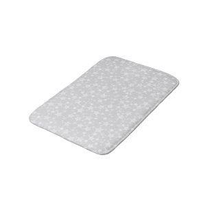 White on Pale Grey Lino Print Stars Pattern Bath Mat