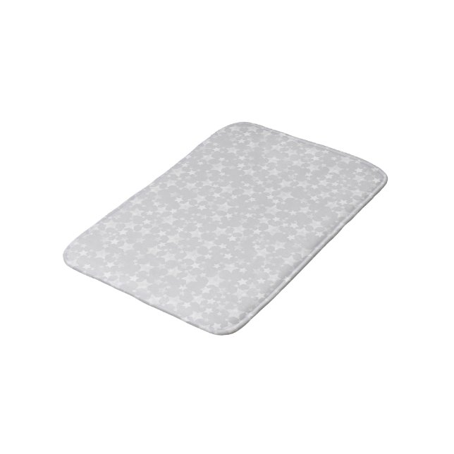 White on Pale Grey | Lino Print Stars Pattern Bath Mat (Angled)