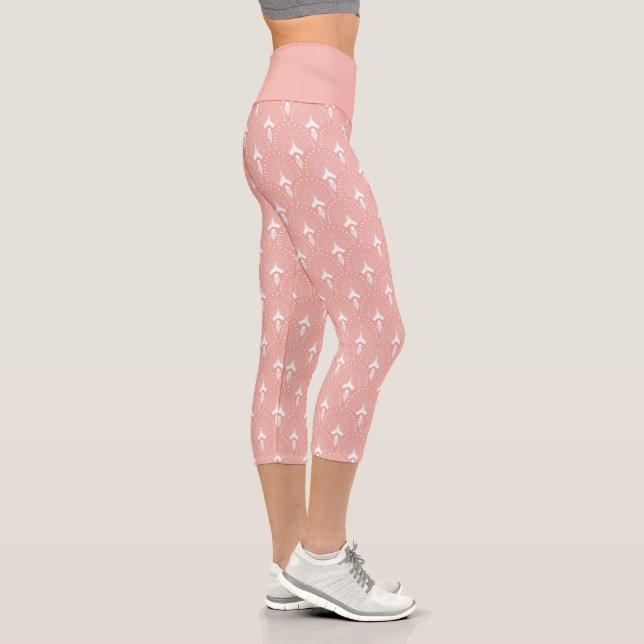 White on pink art-deco pattern capri leggings (Right)