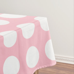 White on Pink Large Size Horizontal Polka Dots Tablecloth