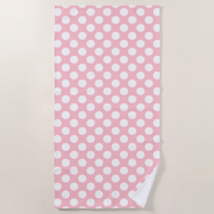 White on Pink Large Size Polka Dots Beach Towel