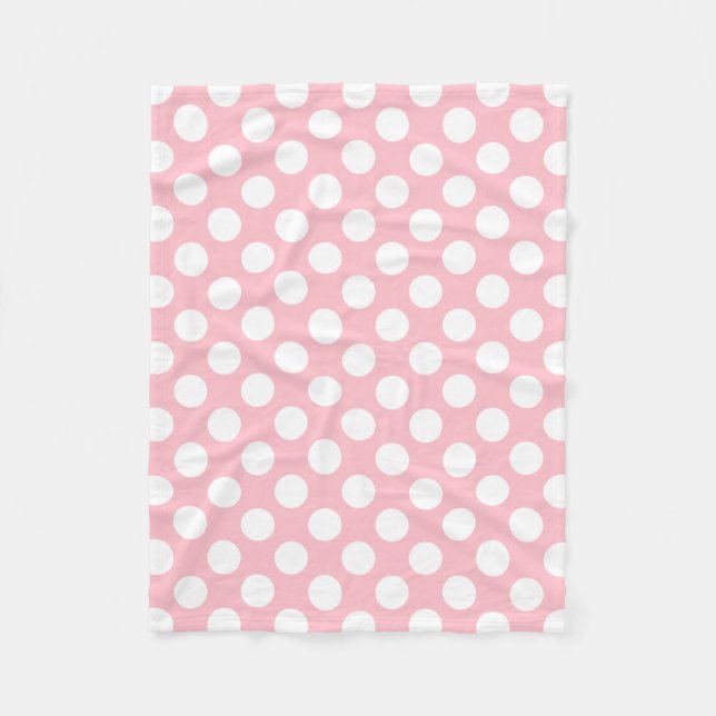 White on Pink Large Size Polka Dots Fleece Blanket (Front)