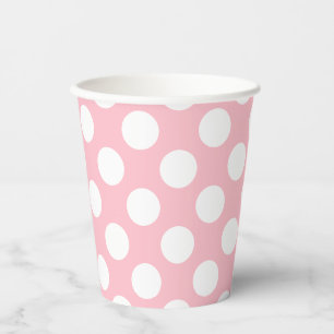 White on Pink Large Size Polka Dots Paper Cups