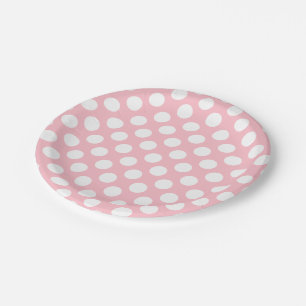 White on Pink Large Size Polka Dots Paper Plate