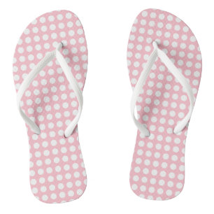 White on Pink Medium Size Horizontal Polka Dots Jandals