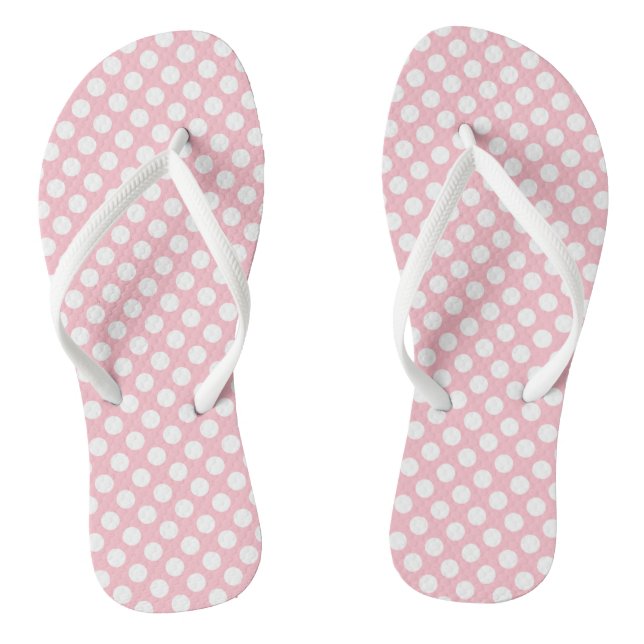 White on Pink Medium Size Polka Dots Jandals (Footbed)