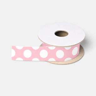 White on Pink Medium Size Polka Dots Ribbon Satin Ribbon