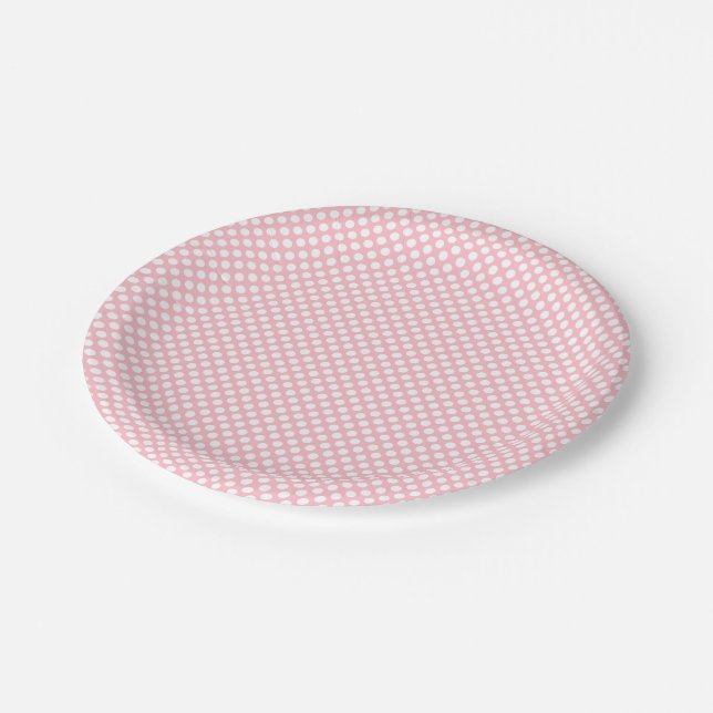 White on Pink Small Size Polka Dots Paper Plate (Angled)