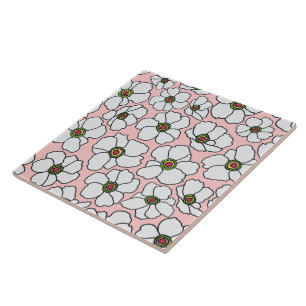 White On Pink Wildflower Design Tile