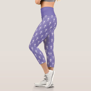 White on purple art-deco pattern capri leggings