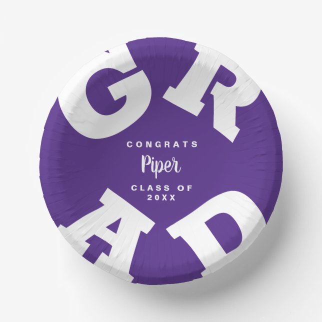 White on Purple Graduation Personalised Paper Plate (Front)