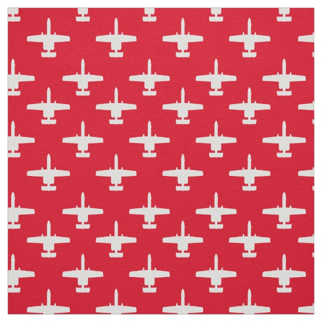 White on Red A-10 Warthog Attack Jet Pattern Fabric (Swatch)