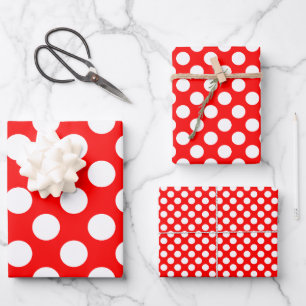 White on Red Different Sizes Polka Dots Wrapping Paper Sheet