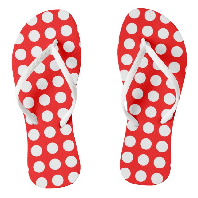 White on Red Large Size Horizontal Polka Dots Jandals (Footbed)