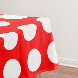 White on Red Large Size Horizontal Polka Dots Tablecloth