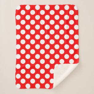 White on Red Large Size Polka Dots Sherpa Blanke Blanket