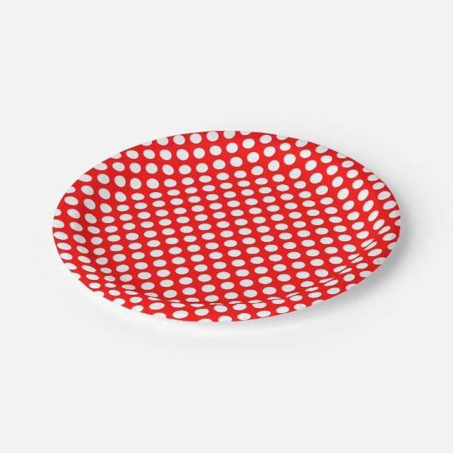 White on Red Medium Size Polka Dots Paper Plate (Angled)
