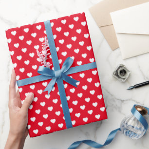White on Red Tiny Hearts Patterned Wrapping Paper