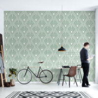 White on sage green art deco pattern