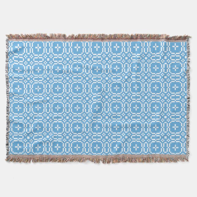 White on Sky Blue Welsh Tapestry Pattern Blanket (Front)