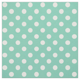 White on Teal Green Polka Dot Fabric