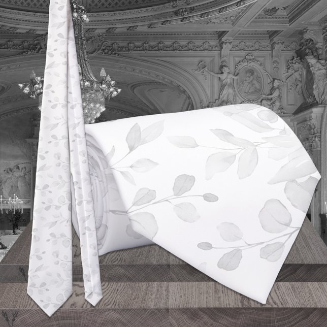 White On White Barely There Eucalyptus Wedding Tie (Creator Uploaded)