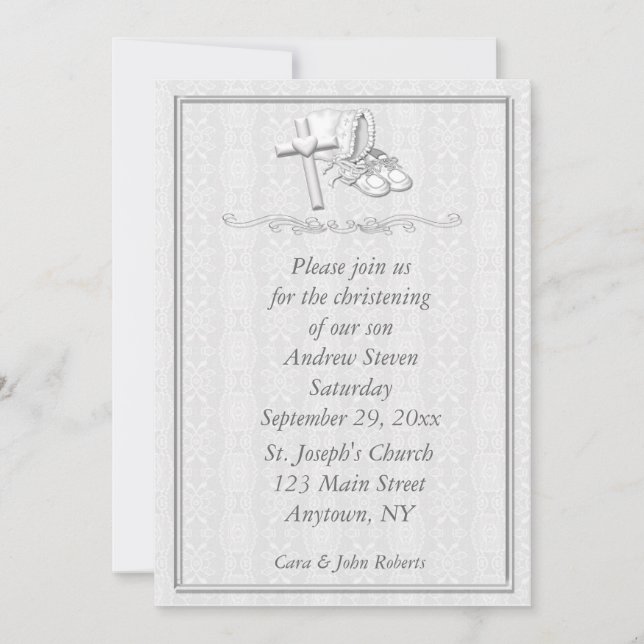 White on White Christening Invitation (Front)