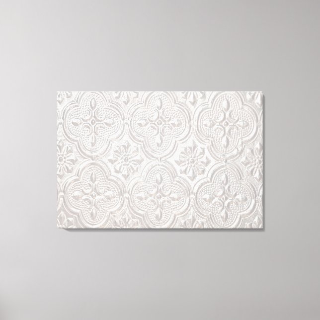 White On White Floral Pattern Canvas Print (Front)