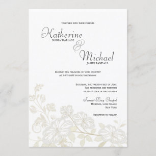 White on White Floral Wedding Invitations