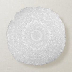 White on White Geometric Mandala Pattern Round Cushion