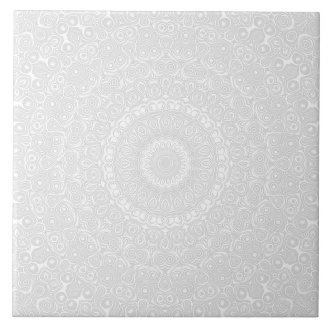 White on White Geometric Mandala Pattern Tile (Front)