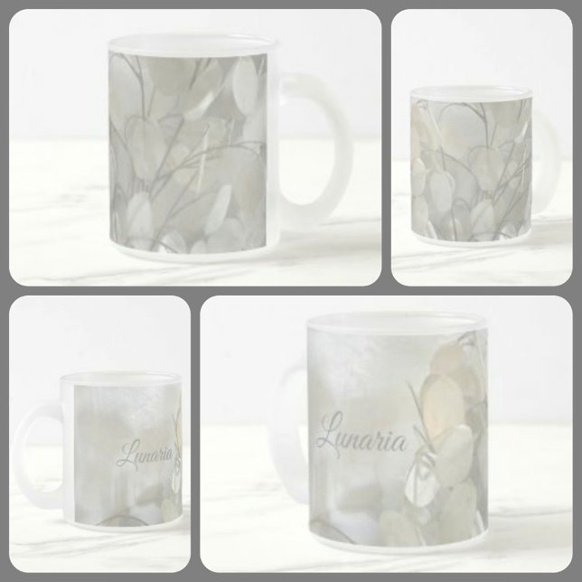 White on White Lunaria Silver Dollar Frosted Glass Coffee Mug (Creator Uploaded)